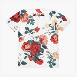 Biggie Floral Roses All Over Print Ladies Crew T Shirt - Flower