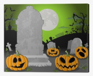 Halloween Cemetery With Tombs And Funny Cartoon Pumpkins - Plano De Fundo Animado Halloween