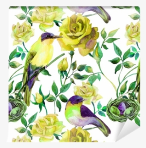 Watercolor Birds On The Yellow Roses Wallpaper • Pixers® - Watercolor Painting
