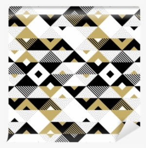 Triangle Geometric Abstract Golden Seamless Pattern - Gold Black White Pattern