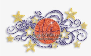 Colorful Basketball With Stars Iron-on Rhinestud Glitter - Needlework