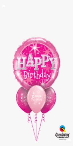 Pink Sparkle Birthday Bouquet - Hot Pink Sparkle Happy Birthday Foil Balloon