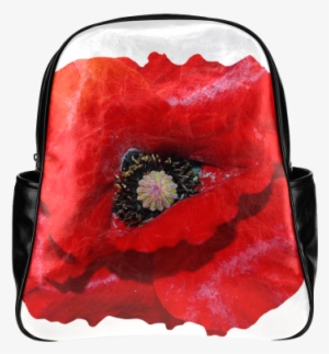 Poppy Flower Multi-pockets Backpack - Leather Backpack