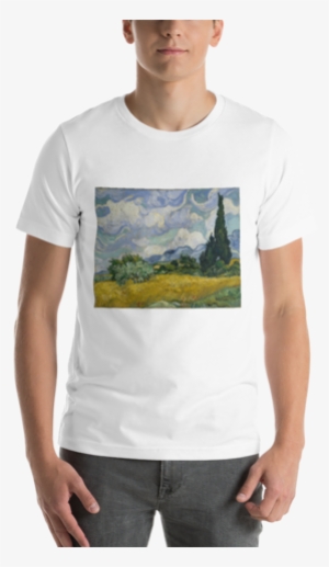 Wheat Field With Cypresses Cotton Art Tee For - Wheat Field With Cypresses - Masterpiece Classic -