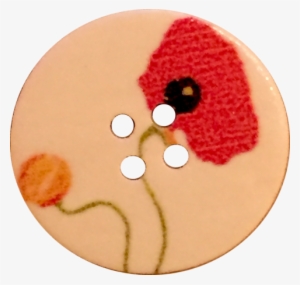 Red Poppy Flower On Light Wood Button, 15/16" - Poppy