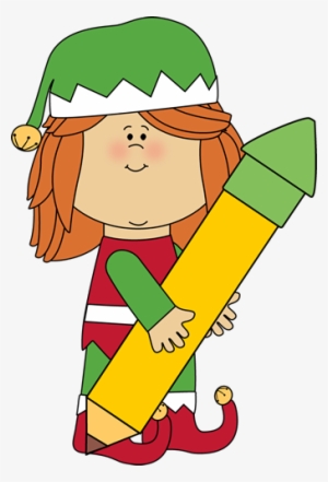 Christmas Elf Holding A Big Pencil Clip Art - Teacher Christmas Clip Art