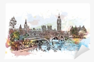 Watercolor Sketch Of Big Ben London, Uk In Vector Illustration - Big Ben