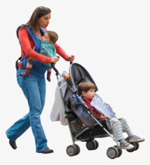 Woman With Stroller And Kids People Cutout, Cut Out - People With Kids Png