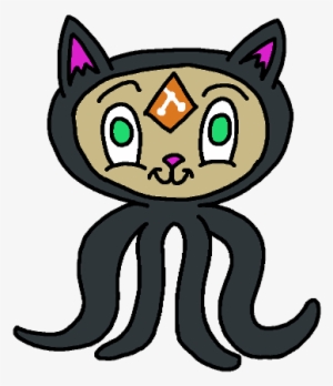 Hand Drawn Octo Cat With A Git Logo On It's Forhead - Cat