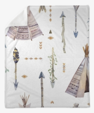Watercolor Boho Seamless Pattern With Teepee, Arrows, - Watercolor Painting
