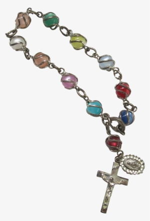 Sterling Caged Moonglow Lucite Rosary Bracelet Vintage - Bracelet