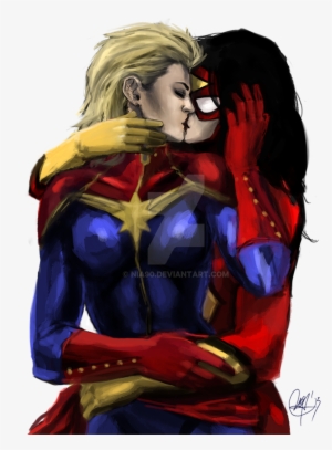 Drawn Kiss Spider Woman - Ms Marvel X Spider Woman