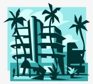 Vector Illustration Of Miami Beach Resort Hotel With - Example Of Traditional Wisdom