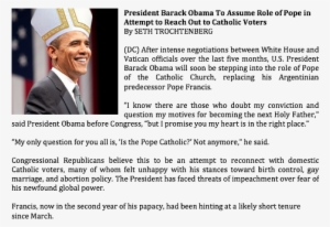 President Barack Obama To Assume Role Of Pope In Attempt - Obama's Presidency: The 44th Chief Of United States