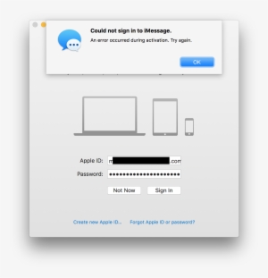 "could Not Sign Into Imessage" Error Dialogue - Macintosh