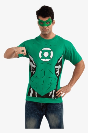 Adult Green Lantern T-shirt With Eye Mask And Ring - Green Lantern Adult T-shirt Costume Kit - Adult Costumes
