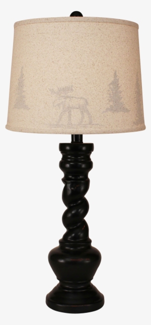 Distressed Black "b" Pot With Twist- Moose And Tree - Coast Lamp Mfg. Feather Tree With Twist 33" Table Lamp