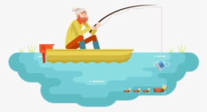 Man Fishing In Lake Catching Laptop - Vector Graphics