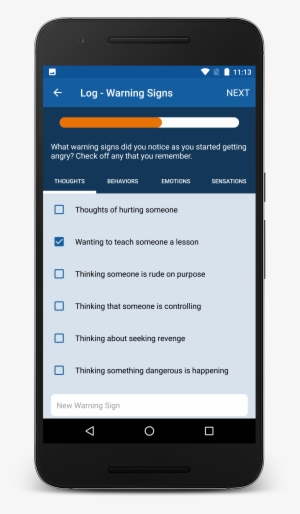 aims anger log screen - android app contact us