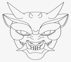 Nice Outline Devil Face Tattoo Design By Popcorn Kitten - Line Art