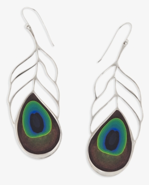 Silver Long Peacock Feather Earrings - Earring