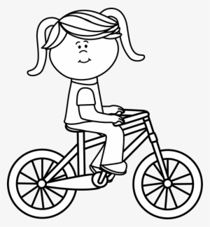 Black & White Girl Riding A Bicycle Clip Art - Ride A Bike Colouring