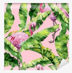 Banana Palm Leaves Seamless Watercolor Illustration - Dense Jungle Round Mouse Pad Customized Non Slip Rubber