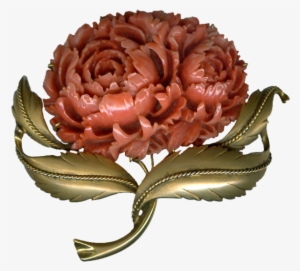 I Digitized This Great Antique Coral And Brass Brooch - Flower Brooch