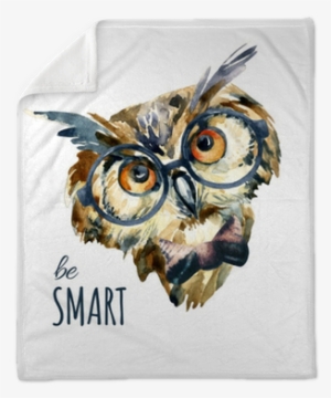 Watercolor Hipster Owl In Glasses Plush Blanket • Pixers® - Owl In Glasses
