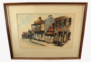 Outline Of City Architecture Watercolor Over Stereograph - Watercolor Painting