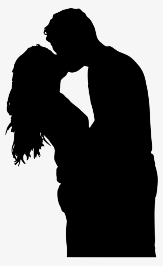 Kiss Silhouette Love Romance Watercolor Painting - Silhouette Of A Couple Kissing