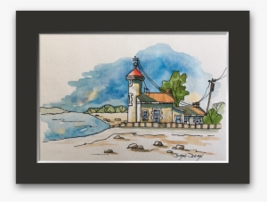 Line And Wash Of Lighthouse At Nantaour France - Picture Frame