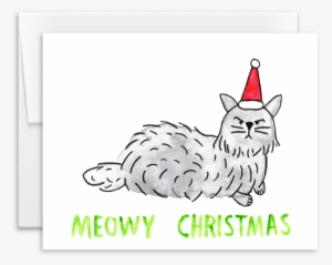 Meowy Christmas Watercolor Grumpy Cat Holiday Card - Kitten