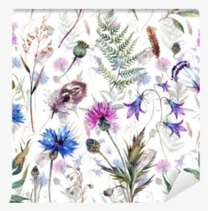 Hand Drawn Watercolor Wildflowers Wall Mural • Pixers® - Mural A Mano Flores
