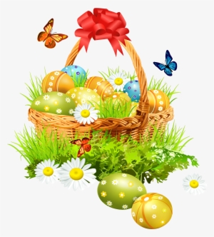 Easter Basket With Eggsand Butterflies Png Clipart - Easter Egg Basket Png