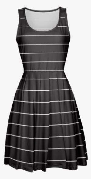 White Horizontal Stripes On Black Fit And Flare Dress - Little Black Dress