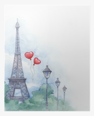 Watercolor Background With Illustration Of Eiffel Tower - Eiffel Tower People Watercolor