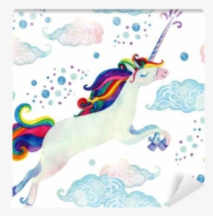 Watercolor Fairy Tale Seamless Pattern With Flying - Acuarela Unicornios