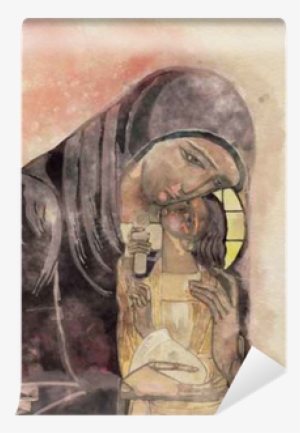 Virgin Mary And Child Jesus - Illustratore Bambini Acquerello