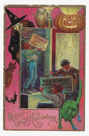 Vintage Halloween Postcard With Witch Jack O Lantern - Posterazzi Customshalloween Poster Print By Mary Evans
