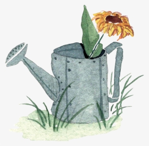 Little Watercolor Watering Can With Sunflower In The - Animal Figure