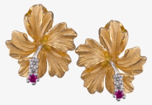 14k Yellow Gold Hibiscus Earrings - Colored Gold