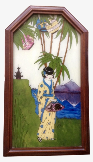 Reverse Glass Foil Tinsel Painting 1930's Art Deco - Japanese Glass Painting