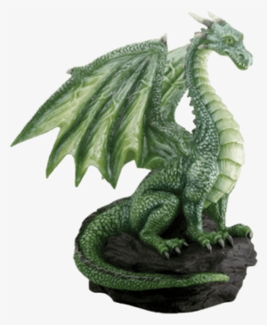 Perched Green Dragon Statue - Green Dragon On Rock Figurine