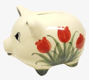 Piggy Bank Red Tulip - Ceramic