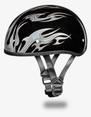 D - O - T - Daytona Skull Cap- W/ Flames Silver - Daytona Helmets D.o.t. Daytona Skull Cap- W/ Flames