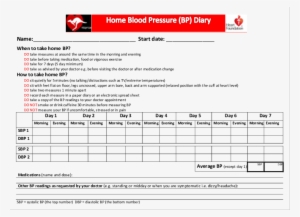 Example Home Blood Pressure Diary - Home Blood Pressure Diary