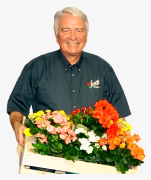 The Man Behind Scotts Nursery Holding Basket Of Flowers - Man With Fruits Png