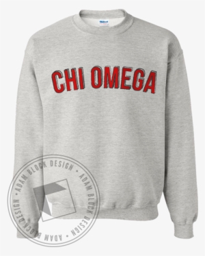 Chi Omega Scribble Block Letters Sweatshirt - Backwoods Embroidered Grey Crew Neck