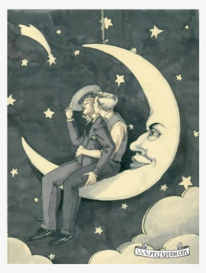 Paper Moon, Gay Art, Vintage Photo, Original Art, Watercolor - Illustration